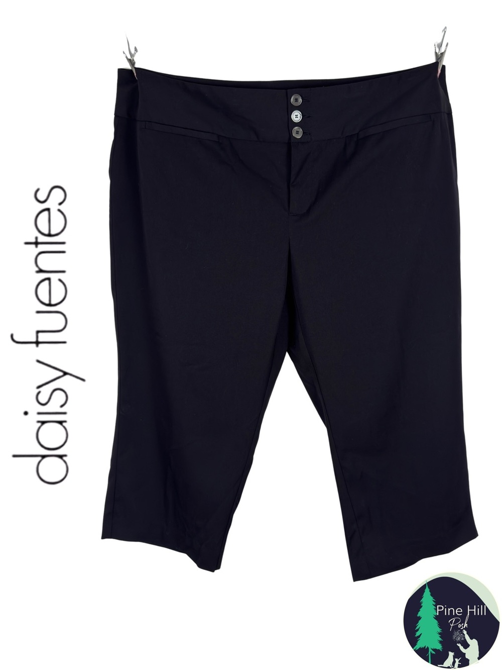 Daisy Fuentes Woman Black Capri Pants Straight Leg Stretch Twill Plus Size 22W